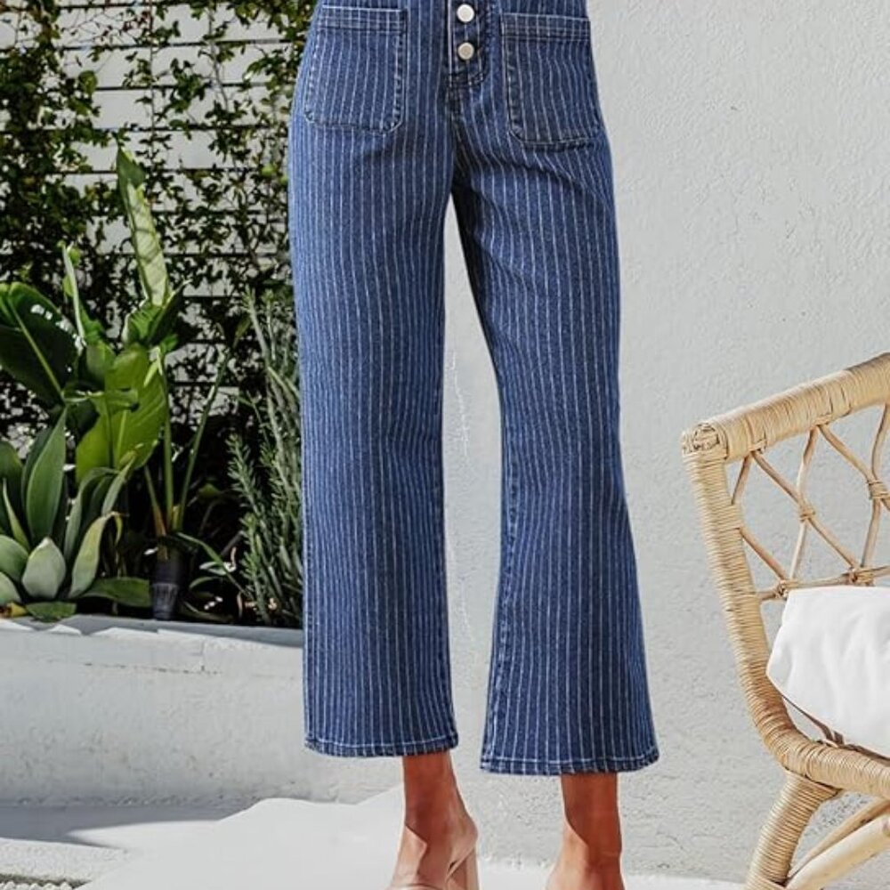 Womens Cropped Pin Striped Jeans